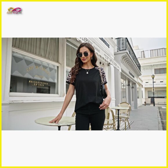 Color Block Raglan Tee Loose Fit Polyester Rayon Spandex Summer Vacation Top - Picture 7 of 7